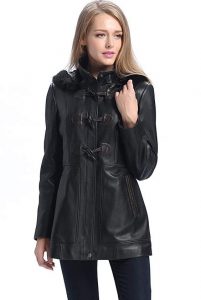 Black Hooded Leather Coat Extra Large