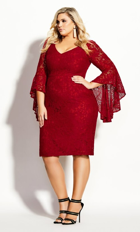 plus size red lace dress with sleeves
